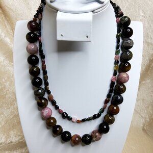 vintage smoke pattern multicolor glass beaded 2 strand necklace